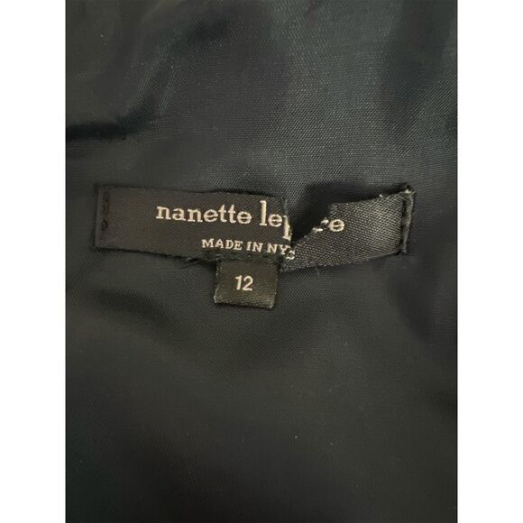 Nanette Lepore Navy Blue Floral Peplum Waist Silk Dress Women’s Size 12 - Picture 5 of 6